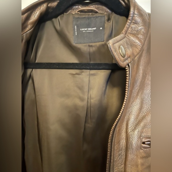 Lucky Brand cafe racer brown leather jacket in size xl. - Picture 2 of 4